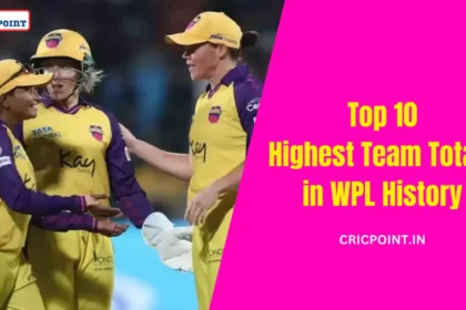 TEAM TEAM TOTAL INNINGS AGAINST VENUE DATE Delhi Capitals 223/2 1 Royal Challengers Bangalore Brabourne 5 Mar 2023 Delhi Capitals 211/4 1 UP Warriorz DY Patil Stadium 7 Mar 2023 Mumbai Indians 207/5 1 Gujarat Giants DY Patil Stadium 4 Mar 2023 Gujarat Giants 201/7 1 Royal Challengers Bangalore Brabourne 8 Mar 2023 Royal Challengers Bangalore 198/3 1 UP Warriorz Bengaluru 4 Mar 2024 Delhi Capitals 194/5 1 Royal Challengers Bangalore Bengaluru 29 Feb 2024 Royal Challengers Bangalore 190/6 2 Gujarat Giants Brabourne 8 Mar 2023 Royal Challengers Bangalore 189/2 2 Gujarat Giants Brabourne 18 Mar 2023 Gujarat Giants 188/4 1 Royal Challengers Bangalore Brabourne 18 Mar 2023Highest Team Totals in WPL History